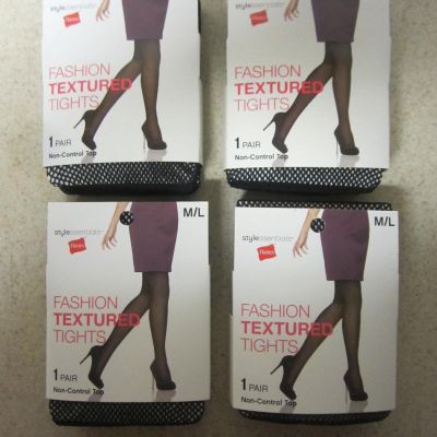 LOT OF 4 HANES FASHION TEXTURED FISHNET TIGHTS BLACK M/L